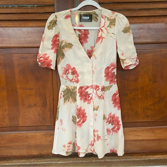 Reformation Morning Pink Floral Print Button Front Fit N Flare Mini Dress Size 2 - Picture 2 of 7